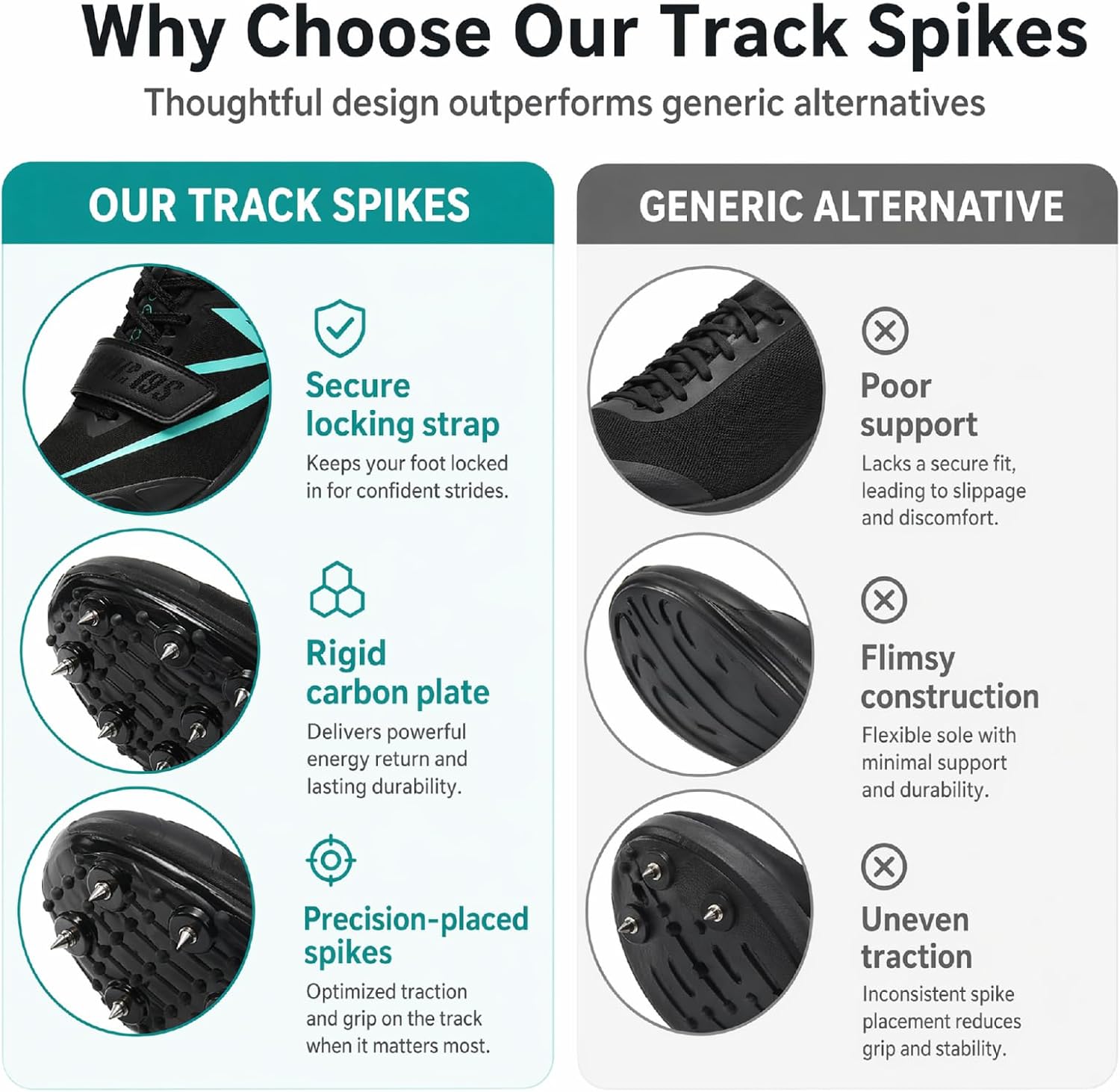 Track Spikes for Men and Women, Full-Length Carbon Plate Track and Field Spikes with Air Cushion, Running Spikes for Sprinting, Long Jump, Triple Jump and Track Training image 7