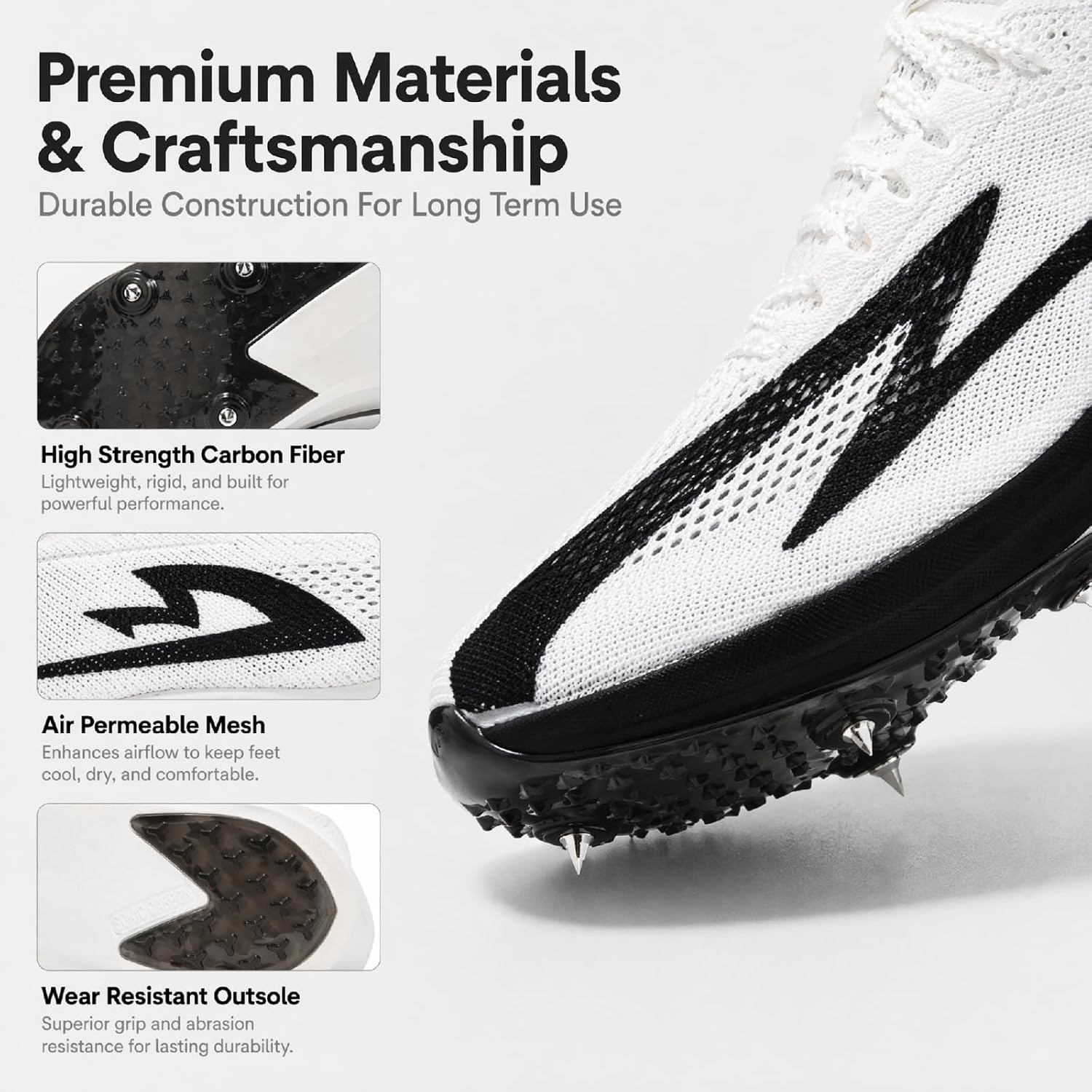 Track Spikes Shoes for Men Women Youth, Full-Length Carbon Plate Middle Distance Track Spikes for 800m 1500m 3000m 5000m, Long Distance Spikes for Track Racing, Training, Boys Girls image 4