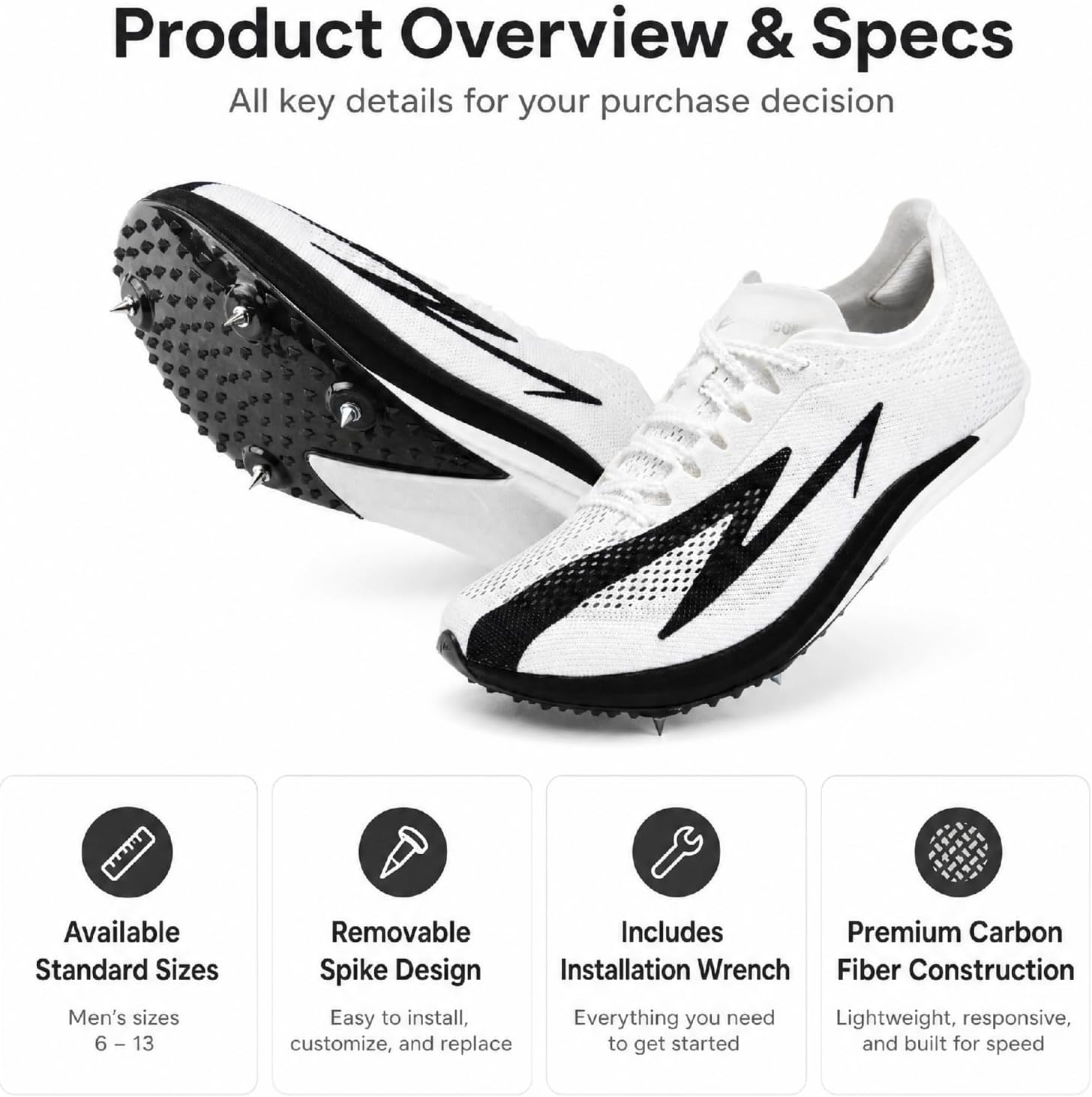 Track Spikes Shoes for Men Women Youth, Full-Length Carbon Plate Middle Distance Track Spikes for 800m 1500m 3000m 5000m, Long Distance Spikes for Track Racing, Training, Boys Girls image 8