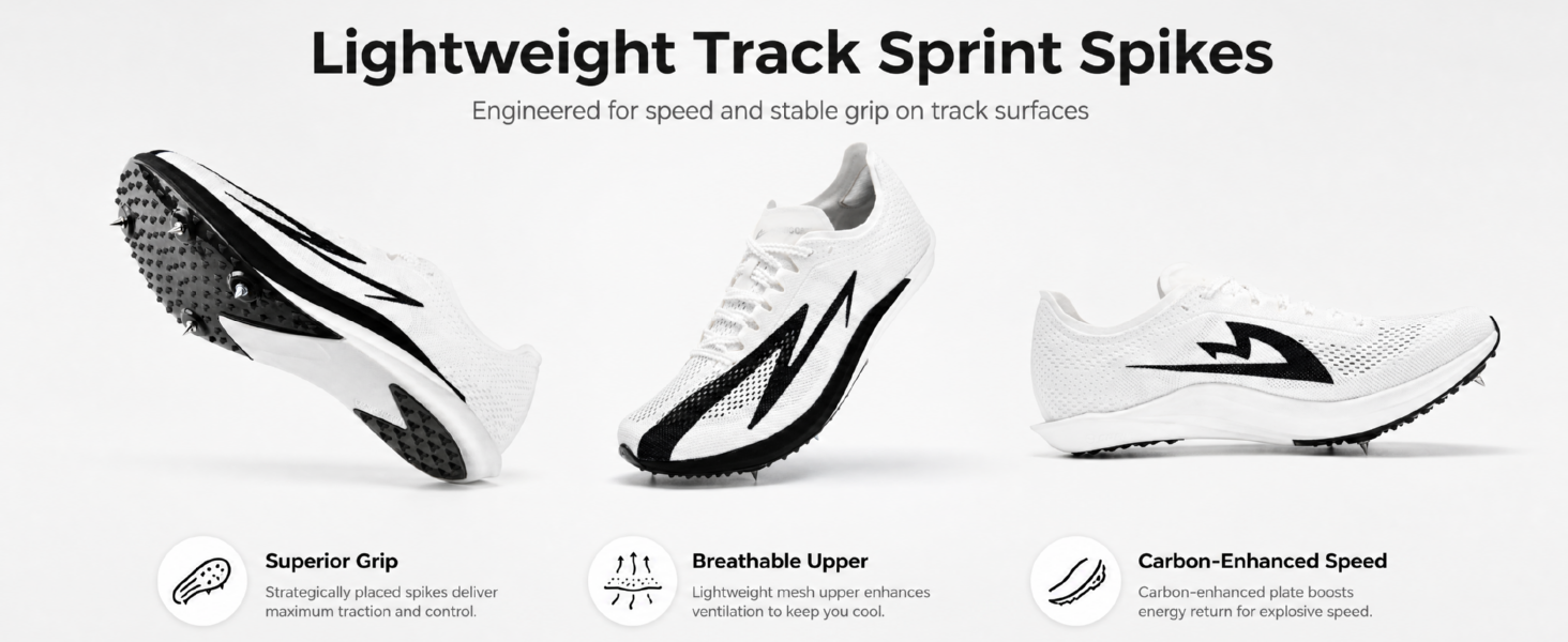 Track Spikes Shoes for Men Women Youth, Full-Length Carbon Plate Middle Distance Track Spikes for 800m 1500m 3000m 5000m, Long Distance Spikes for Track Racing, Training, Boys Girls detail image 1