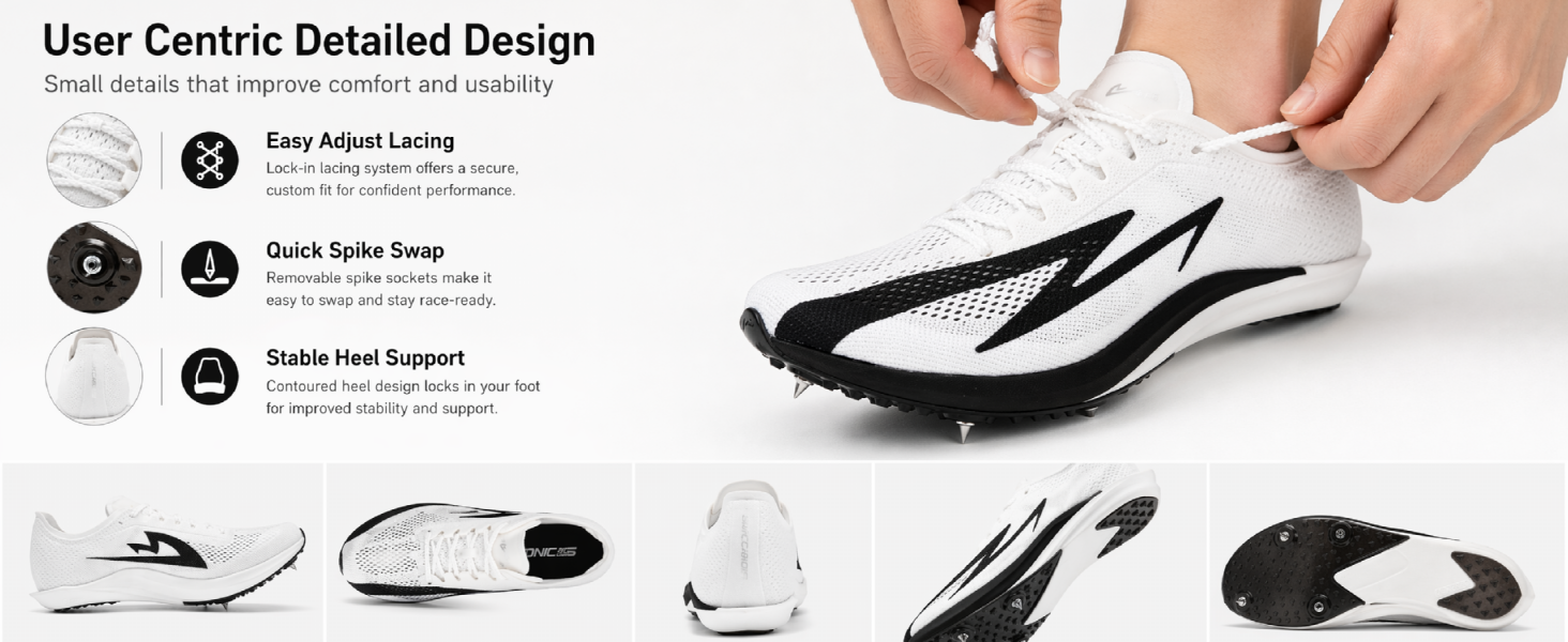 Track Spikes Shoes for Men Women Youth, Full-Length Carbon Plate Middle Distance Track Spikes for 800m 1500m 3000m 5000m, Long Distance Spikes for Track Racing, Training, Boys Girls detail image 3
