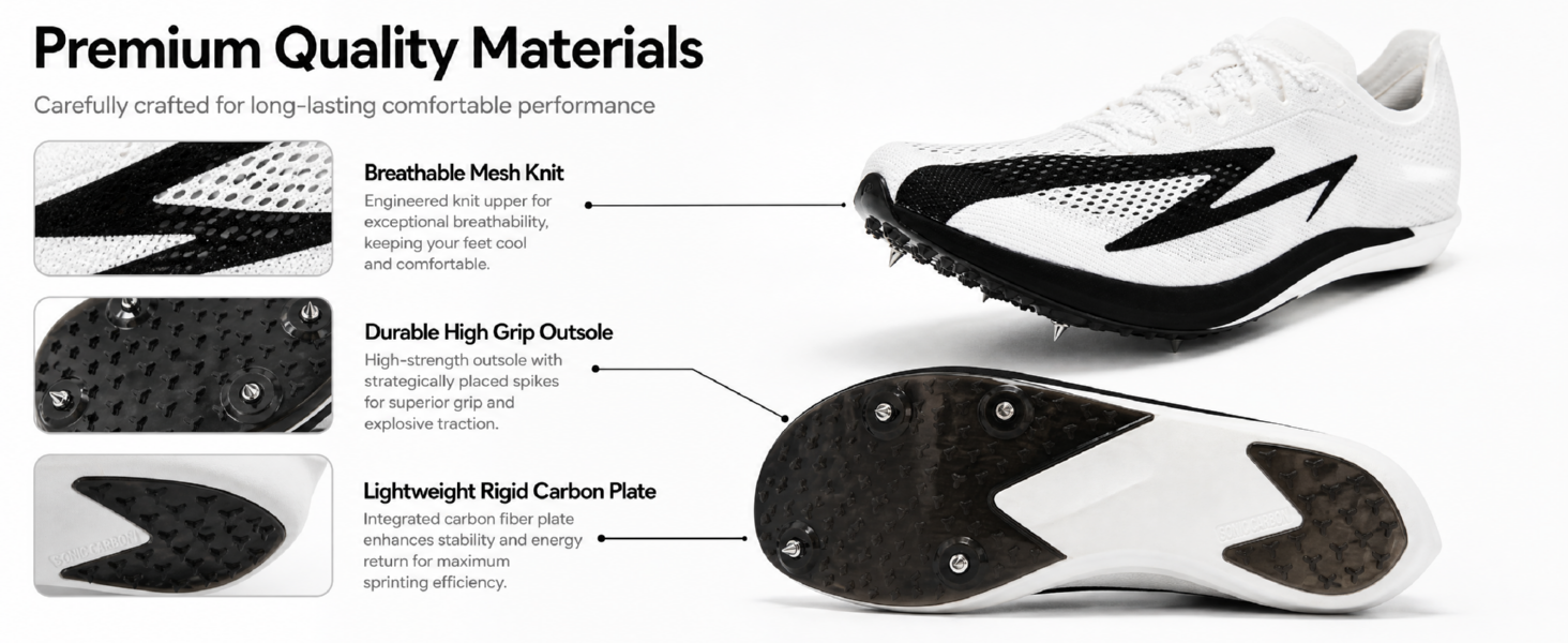 Track Spikes Shoes for Men Women Youth, Full-Length Carbon Plate Middle Distance Track Spikes for 800m 1500m 3000m 5000m, Long Distance Spikes for Track Racing, Training, Boys Girls detail image 4