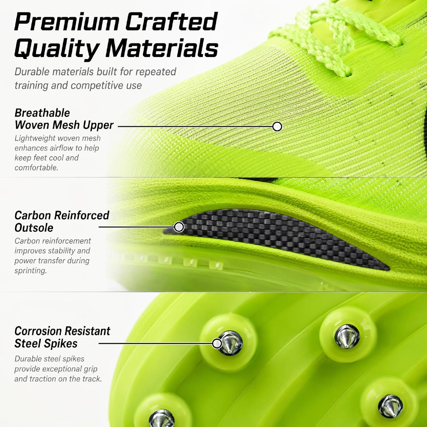 Track Spikes for Men, Women and Youth, Full-Length Carbon Fiber Plate Sprinting Track Spikes, 7-Pin Running Spikes for 100m, 200m, 400m Racing, Long Jump and Track Training image 3