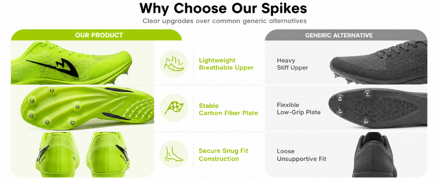 Track Spikes for Men, Women and Youth, Full-Length Carbon Fiber Plate Sprinting Track Spikes, 7-Pin Running Spikes for 100m, 200m, 400m Racing, Long Jump and Track Training detail image 4