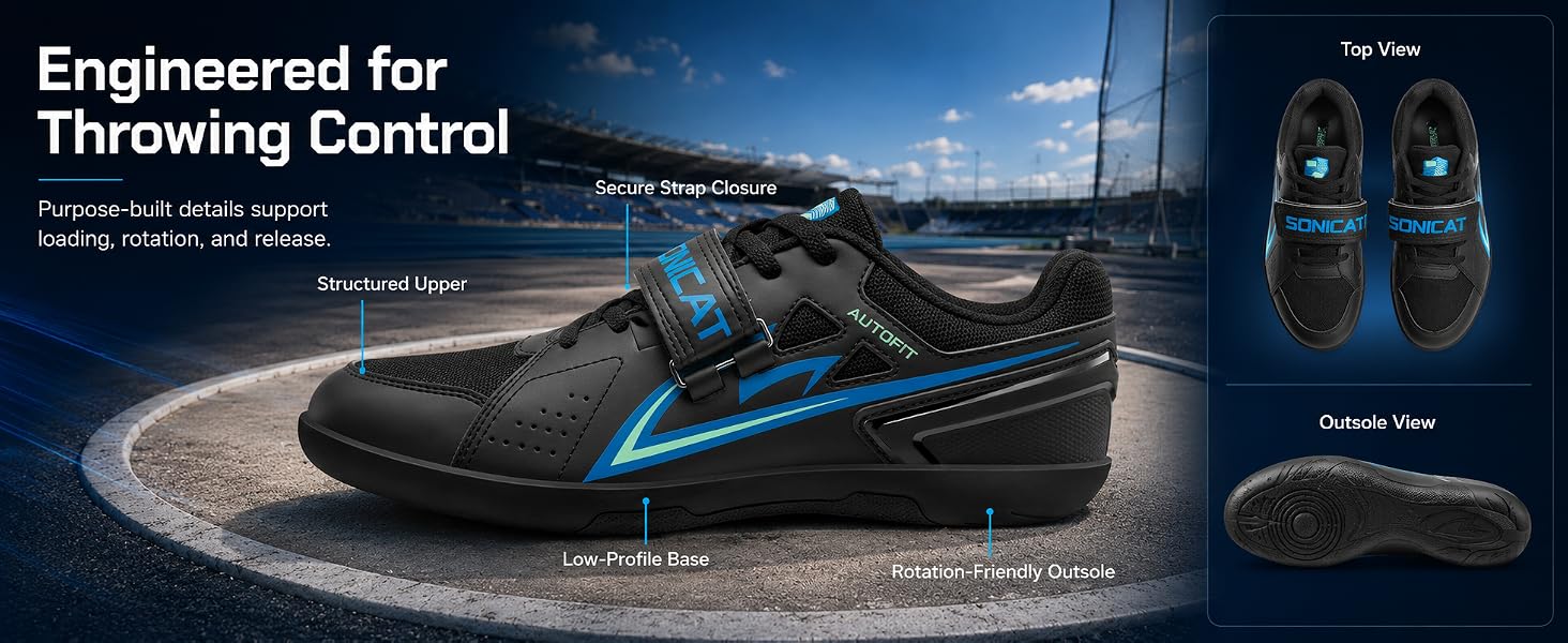 Throwing Shoes for Shot Put, Discus and Hammer Throw,Carbon Plate Track and Field Throwing Shoes with Rotational Rubber Outsole for Men Women Youth Athletes, Training and Competition detail image 2