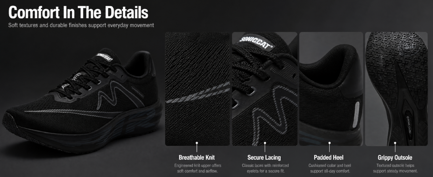 Running Shoes for Men, Lightweight Breathable Men's Road Running Shoes with Air-Carbon Support, Triple-Density Cushioning and Grip Outsole for Gym Workout, Walking, Training and Daily Wear detail image 3