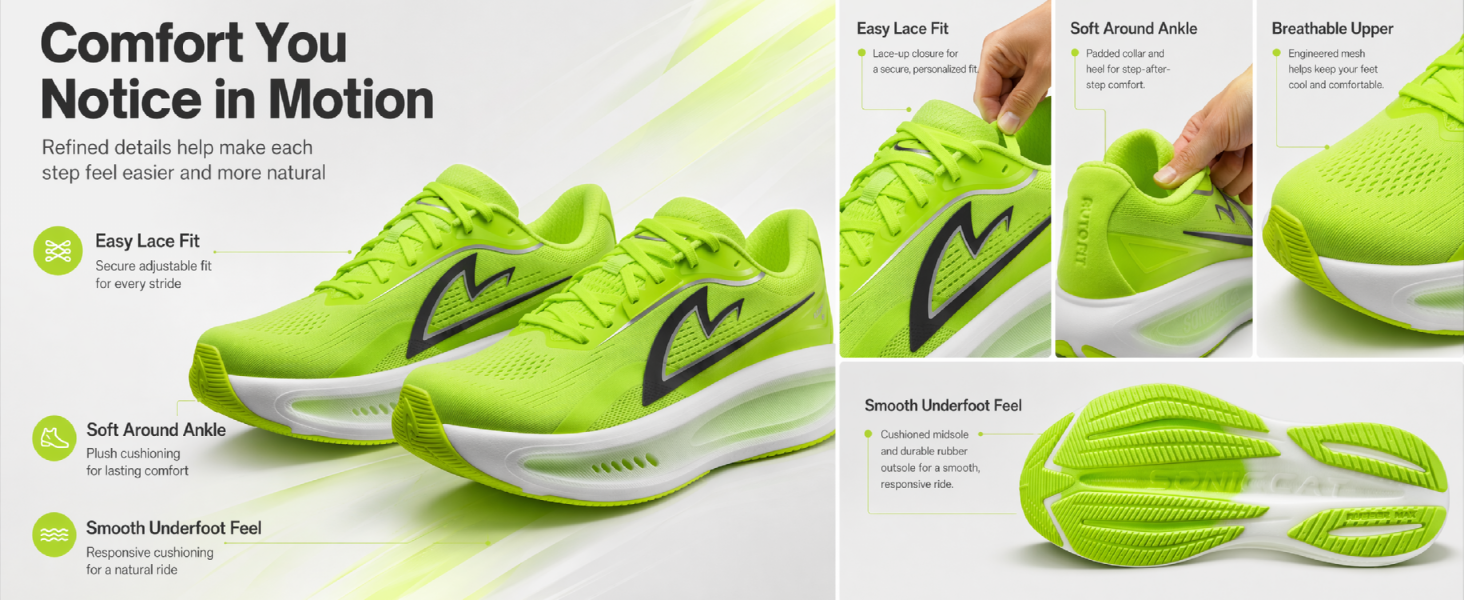 Running Shoes for Men, Cushioned Road Running Shoes and Men's Athletic Sneakers for Daily Training with Breathable Mesh detail image 6